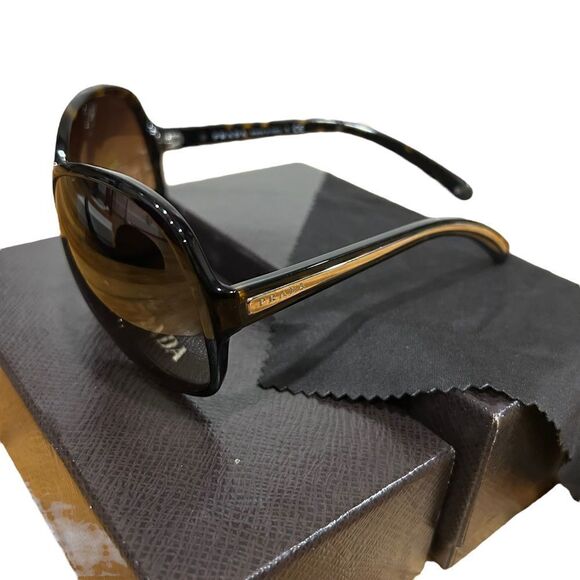 PRADA Oversized Designer Sunglasses Brown Rectangle SPR 19I 2AU-6S1 Tortoise - Picture 2 of 14